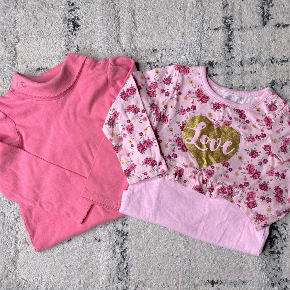 Set of 2 Pink Long Sleeve Onesies